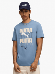 Puma  Mens Cool Blue Graphic Stacked Tee