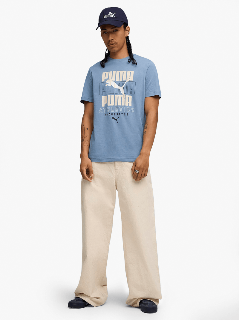 Puma  Mens Cool Blue Graphic Stacked Tee