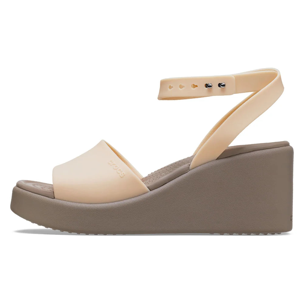 Crocs Womens Brooklyn Ankle Strap Wedge Heels In Beige
