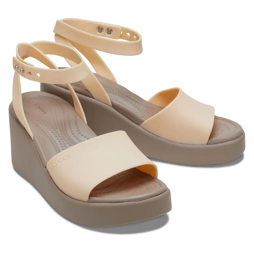 Crocs Womens Brooklyn Ankle Strap Wedge Heels In Beige