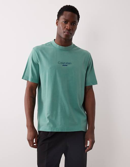 Calvin Klein Mens 206 Acid Wash Graphic T-Shirt In Green