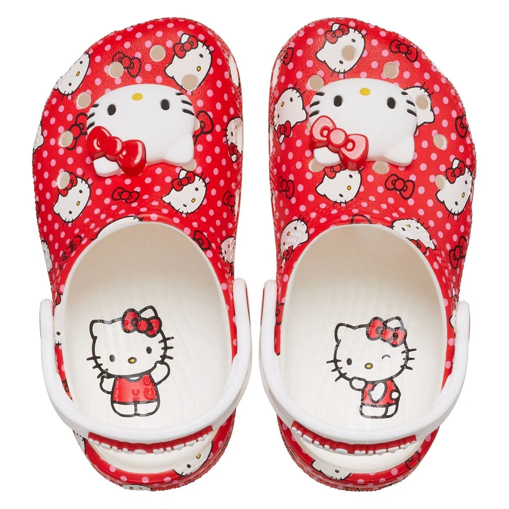 Crocs Kiddies Hello Kitty Classic Clog Shoe In Red & White
