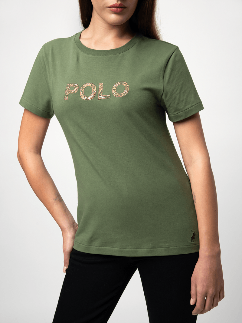 Polo Womens Olive Amelia Ss Embelished T-Shirt