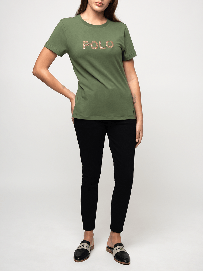 Polo Womens Olive Amelia Ss Embelished T-Shirt