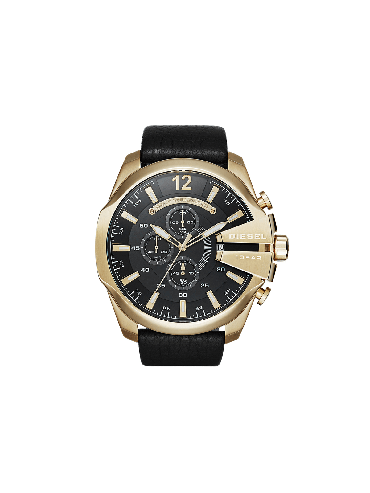 Diesel Bezel Black Dial Leather Strap Watch For Men
