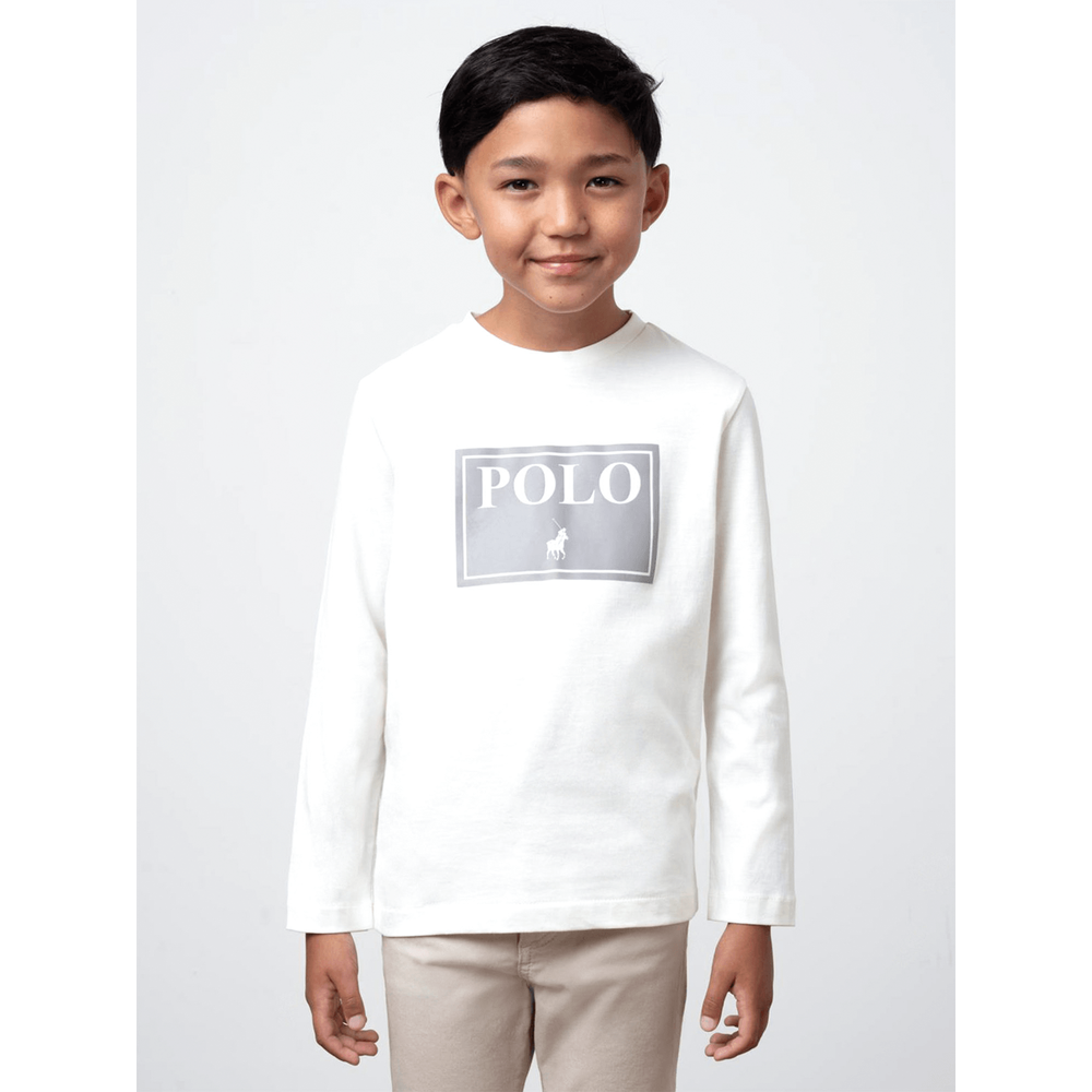 Polo Boys Carter Printed Long Sleeves T-Shirt In Off White