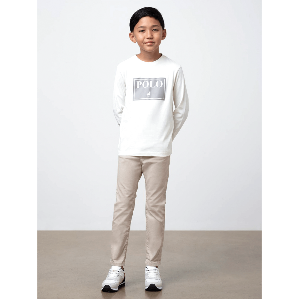 Polo Boys Carter Printed Long Sleeves T-Shirt In Off White
