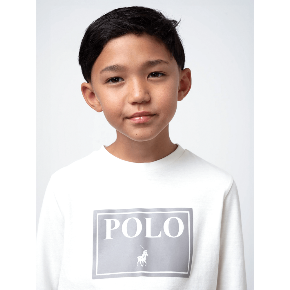 Polo Boys Carter Printed Long Sleeves T-Shirt In Off White
