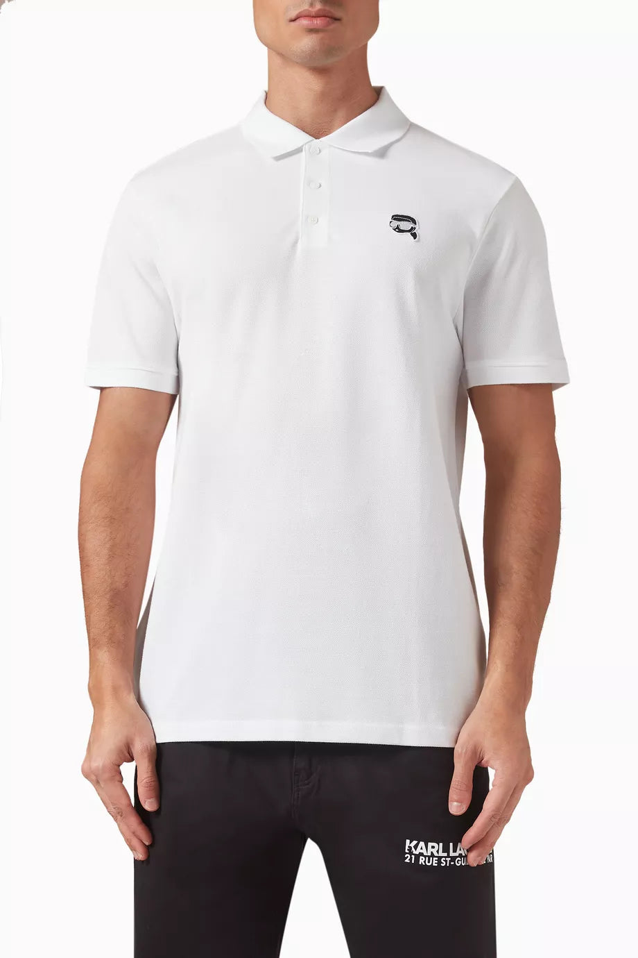 KarL Lagerfeld  Mens Ikon Embroidered Patch Golfer In White
