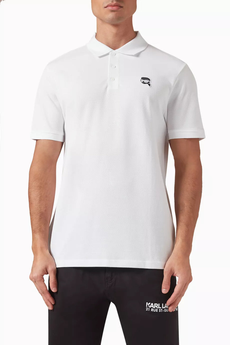 KarL Lagerfeld Mens Ikon Embroidered Patch Golfer In White