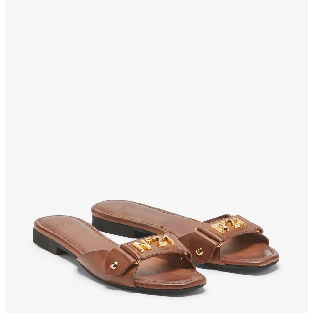 Nº21 Womens Logo Lettering Leather Sandals In Brown