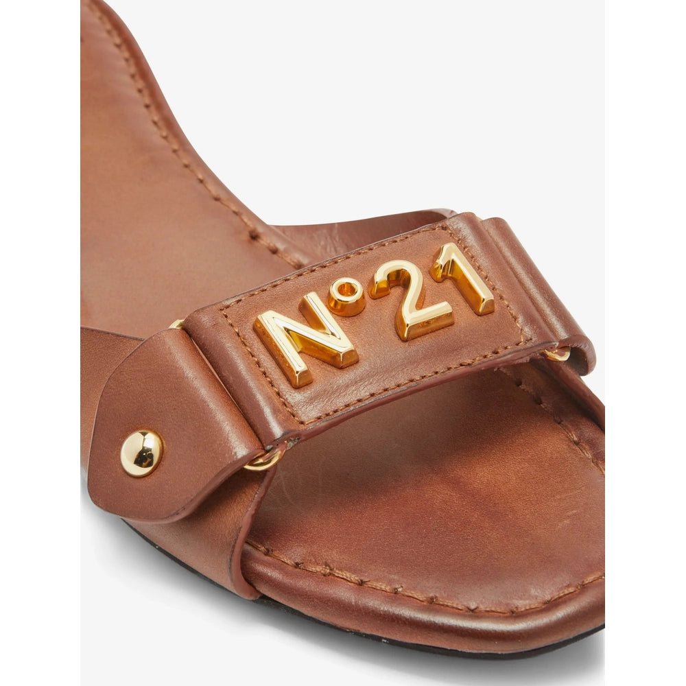 Nº21 Womens Logo Lettering Leather Sandals In Brown