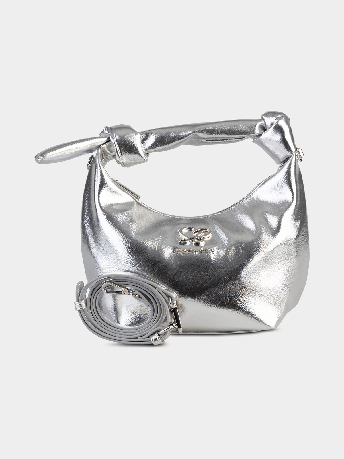 Sissyboy Womens  Metalic Bag with Knot Strap In Silver