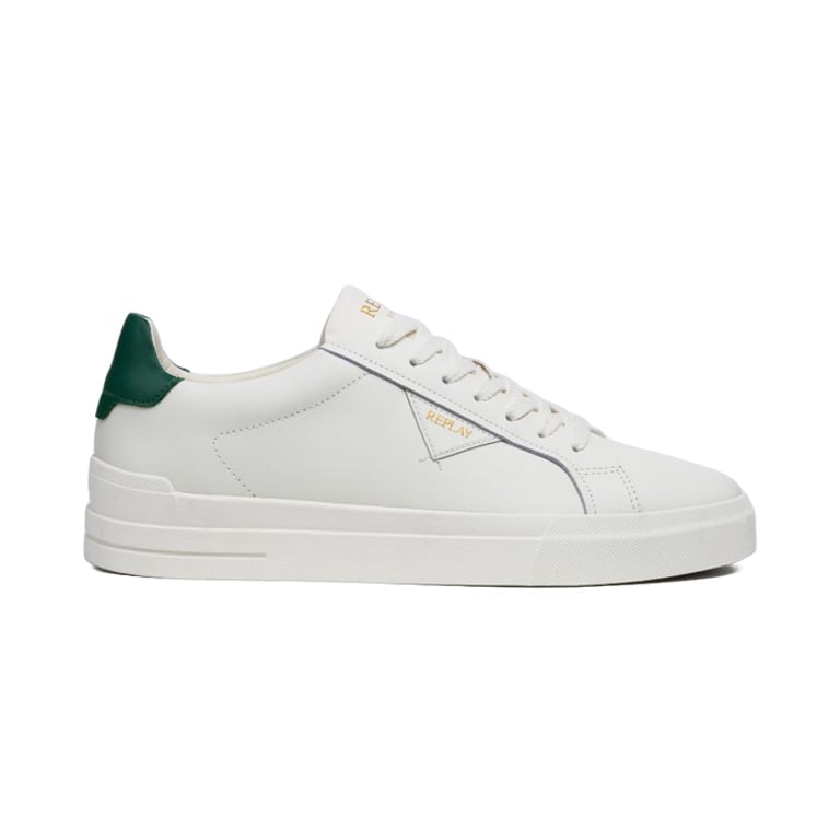 Replay Mens Evan Class Sneaker In White And Green