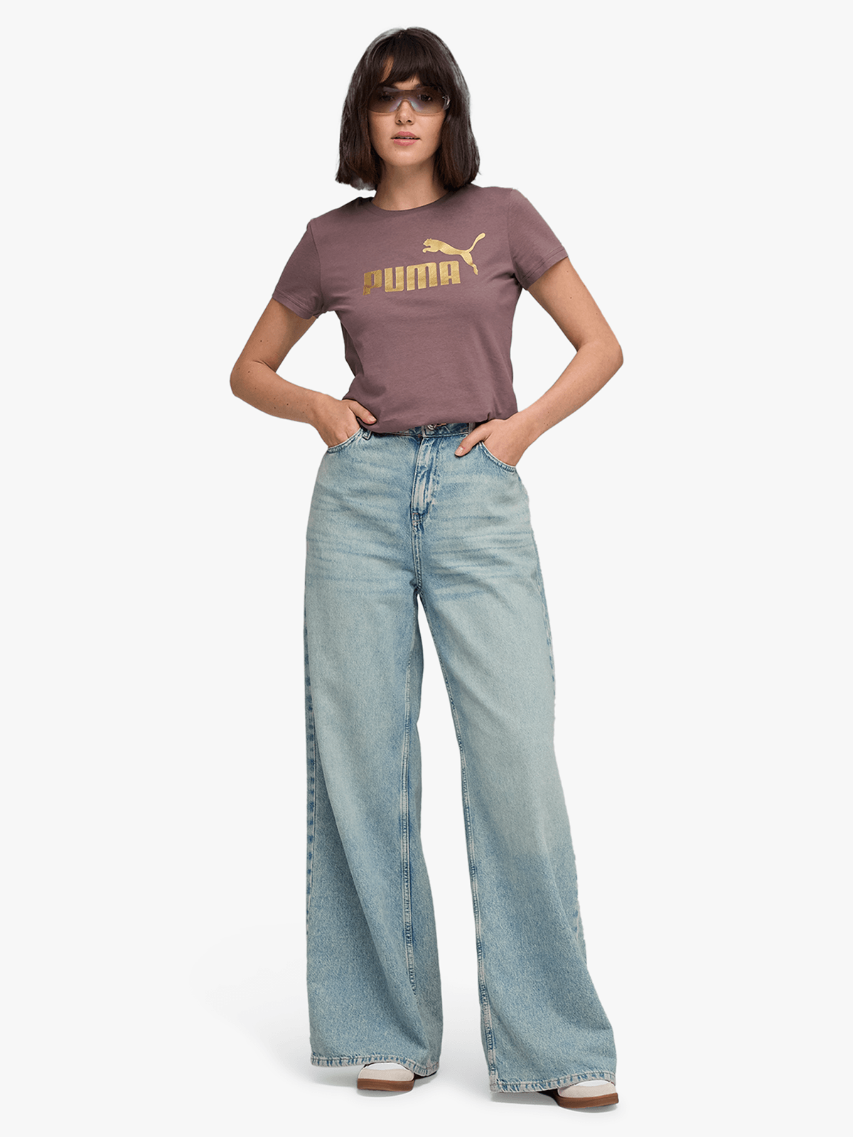 Puma Womens Essential Metallic Logo T-Shirt In Raison