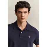 Gant Mens Regular Shield Short Sleeves Pique Golfer In Dark Blue
