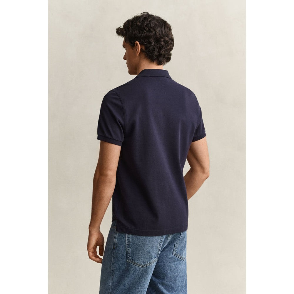 Gant Mens Regular Shield Short Sleeves Pique Golfer In Dark Blue