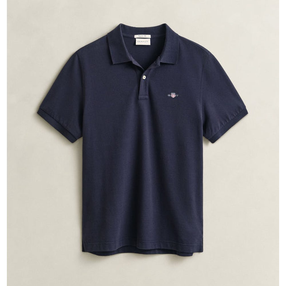 Gant Mens Regular Shield Short Sleeves Pique Golfer In Dark Blue