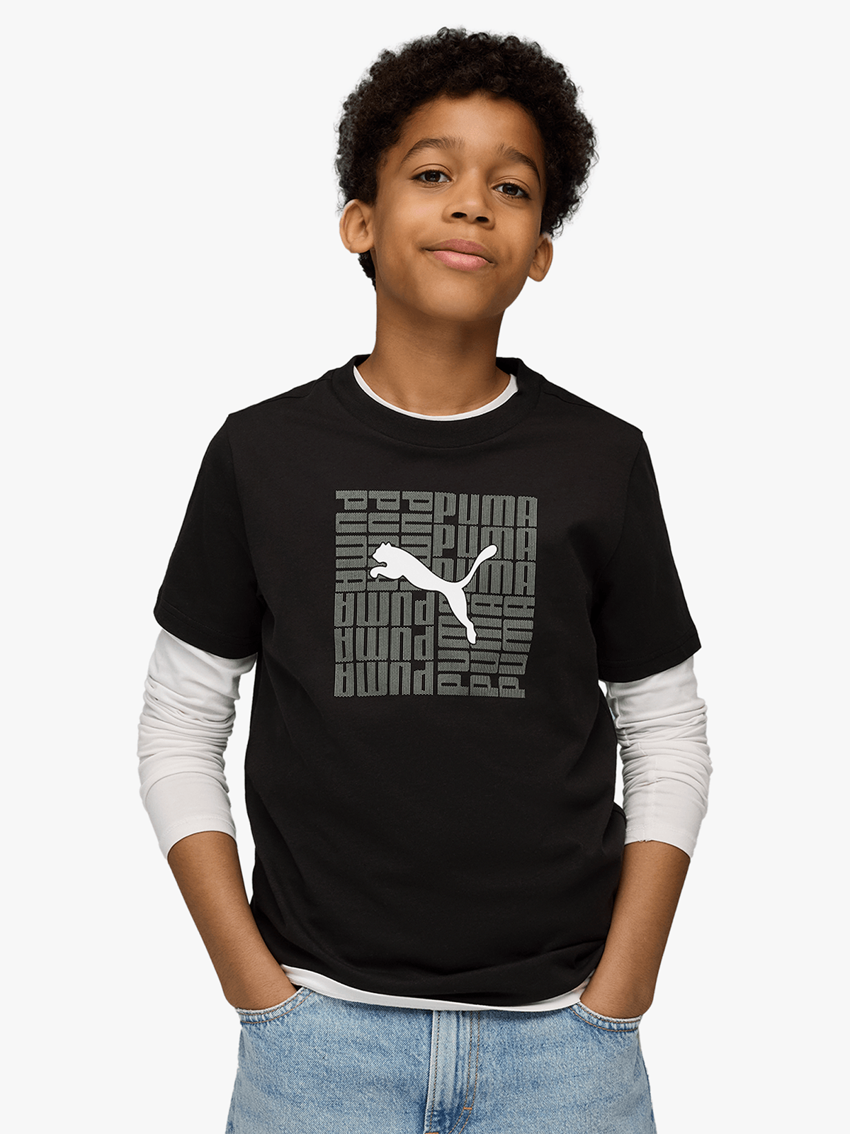 Puma Boys Graphic Box T-Shirt In Black