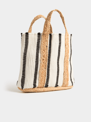 Izabel London Stripe Envelope Bag In Wite & Black