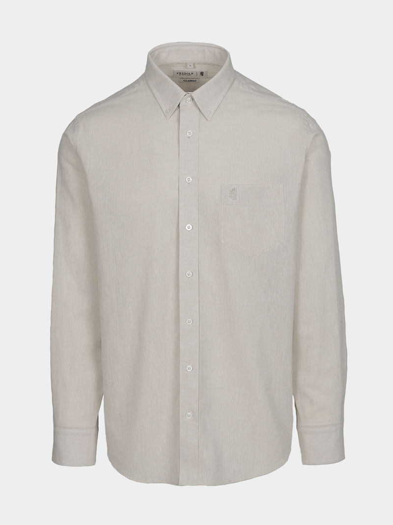 Pringle Mens Riaan Long Sleeve Classic Linen Shirt In Stone