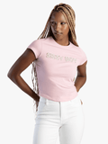 Sissy boy Womens Regular Fit Pearl & Bling Logo T-Shirt In Pale Pink