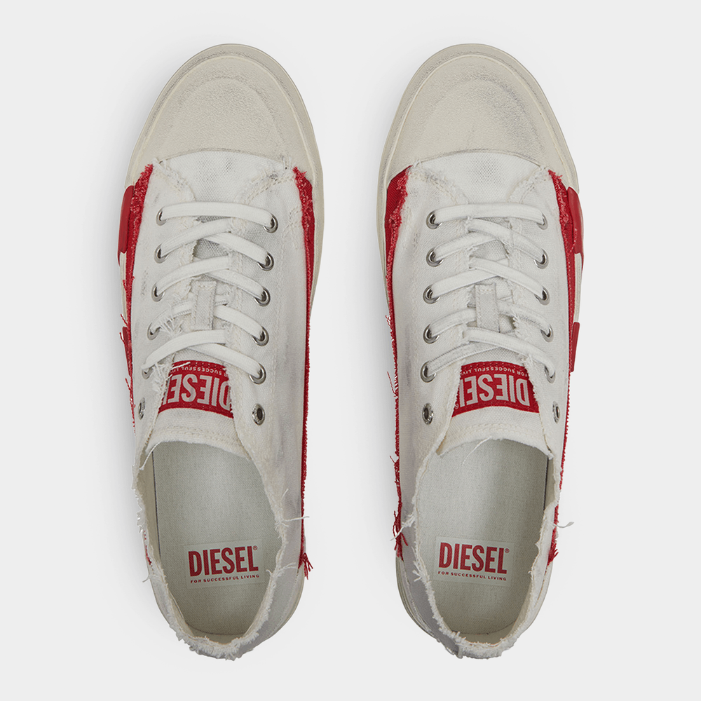 Diesel Mens S D Verse Low II Sneakers In Bright White/Racing Red