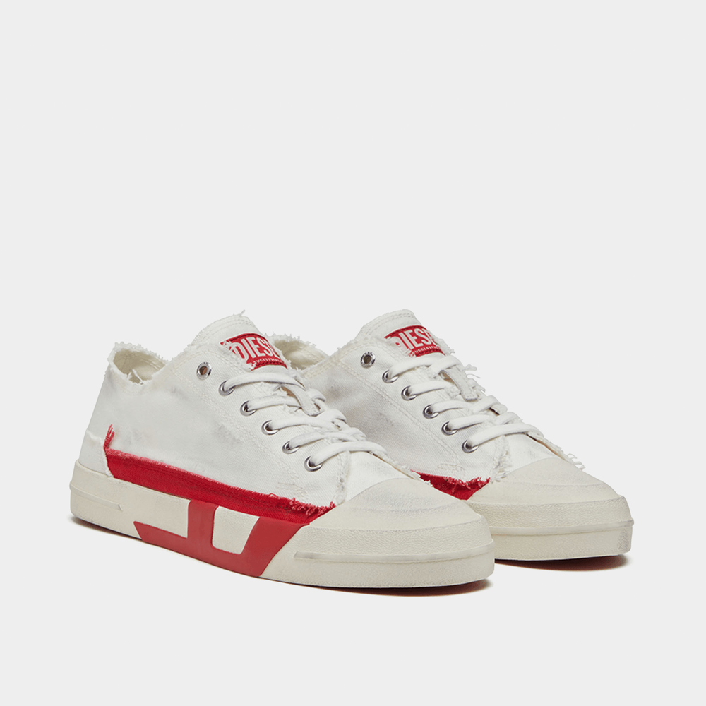 Diesel Mens S D Verse Low II Sneakers In Bright White/Racing Red