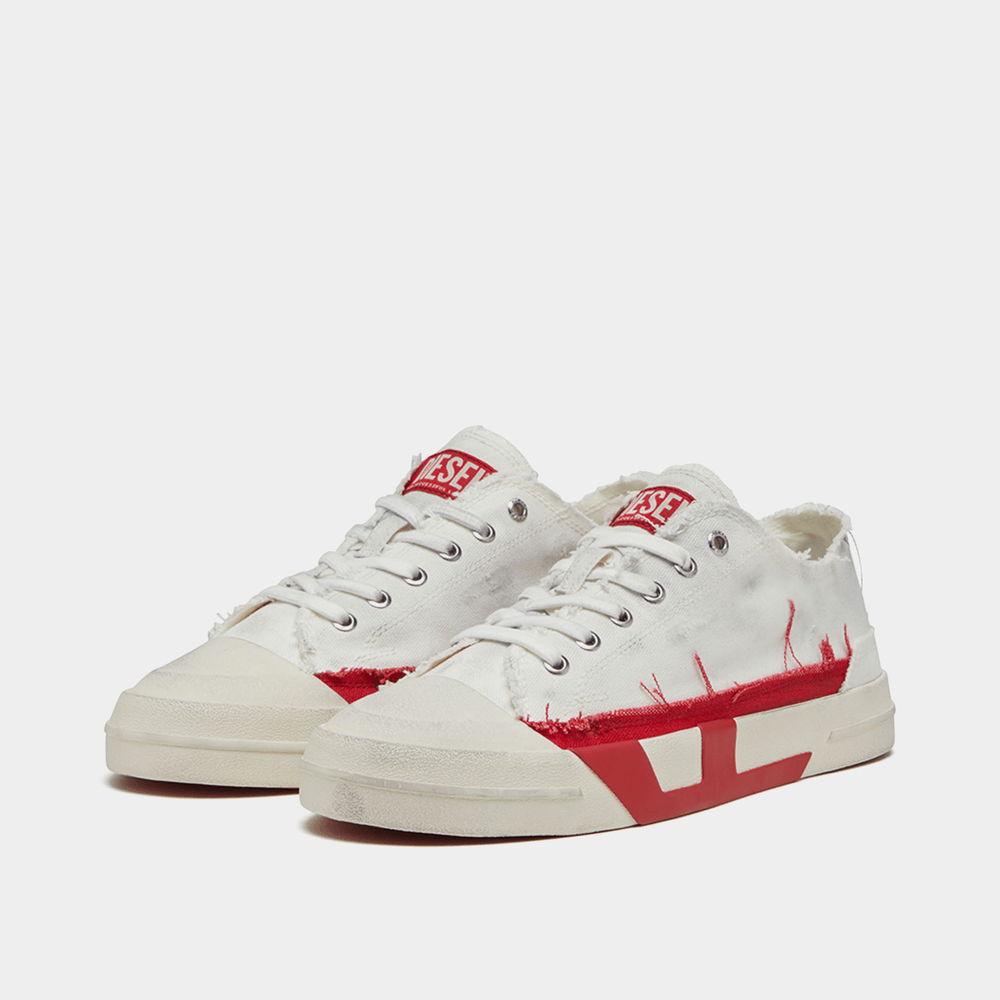 Diesel Mens S D Verse Low II Sneakers In Bright White/Racing Red