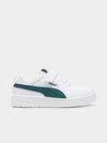 Puma Boys Court Classic Clean Ac+ Shoes In White & Petrol