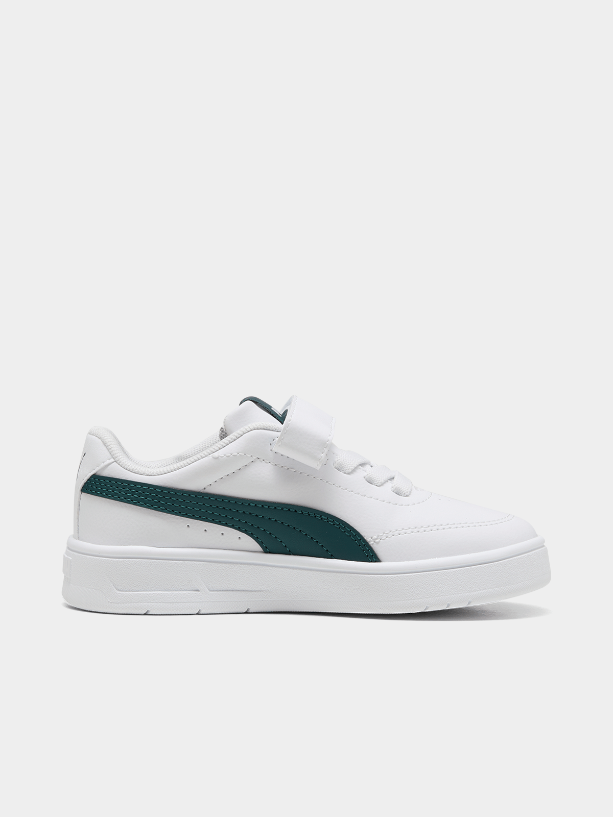 Puma Boys Court Classic Clean Ac+ Shoes In White & Petrol