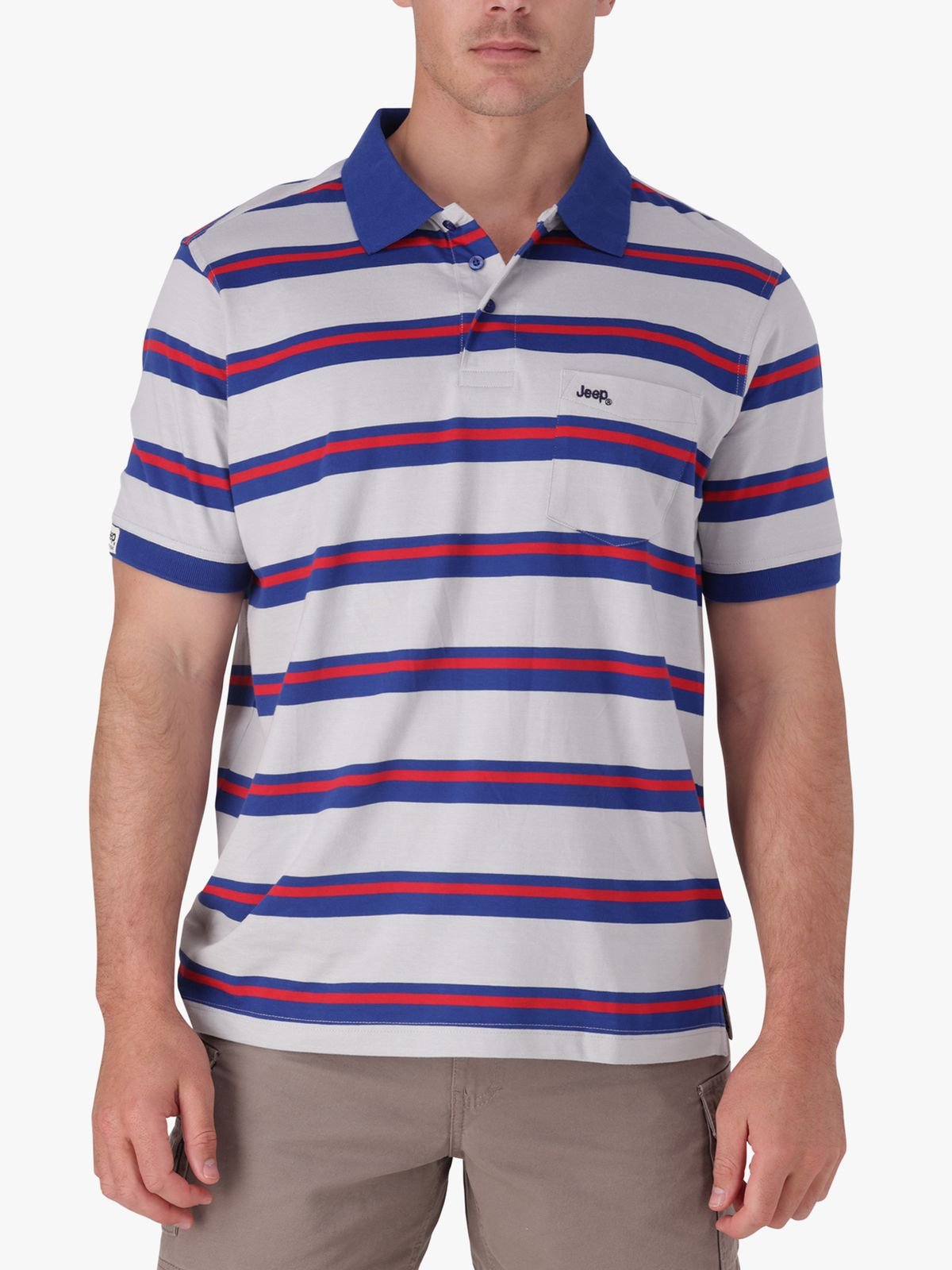 Jeep Mens Yarn Dye Stripe Golfer In Blue & Red