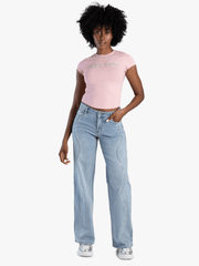 Sissyboy Ladies Mid-Waist Wide Legs Jeans In Light Vintage