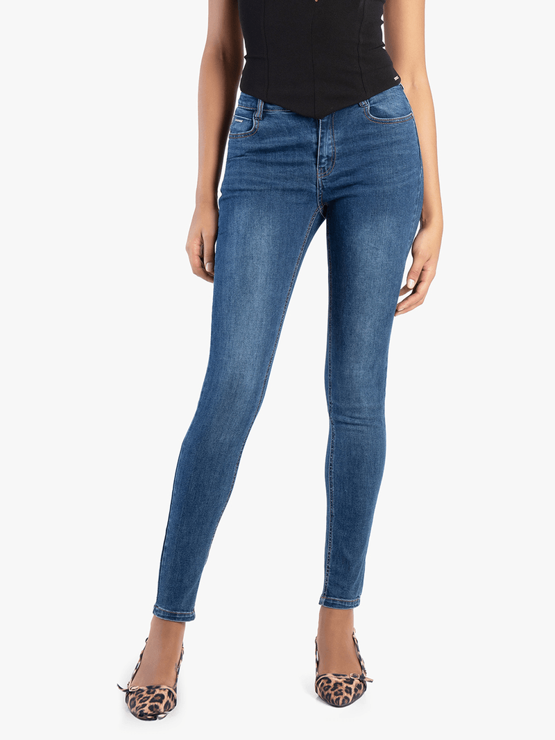 Sissy boy Womens Mid Waist Skinny Jeans In Medium Vintage