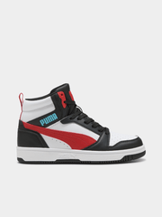 Puma Boys Rebound V6 Mid Jr Sneakers In Black/White/Red