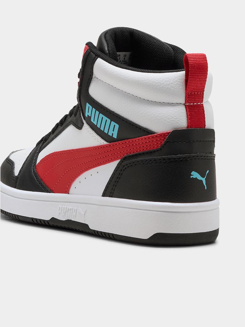 Puma Boys Rebound V6 Mid Jr Sneakers In Black/White/Red