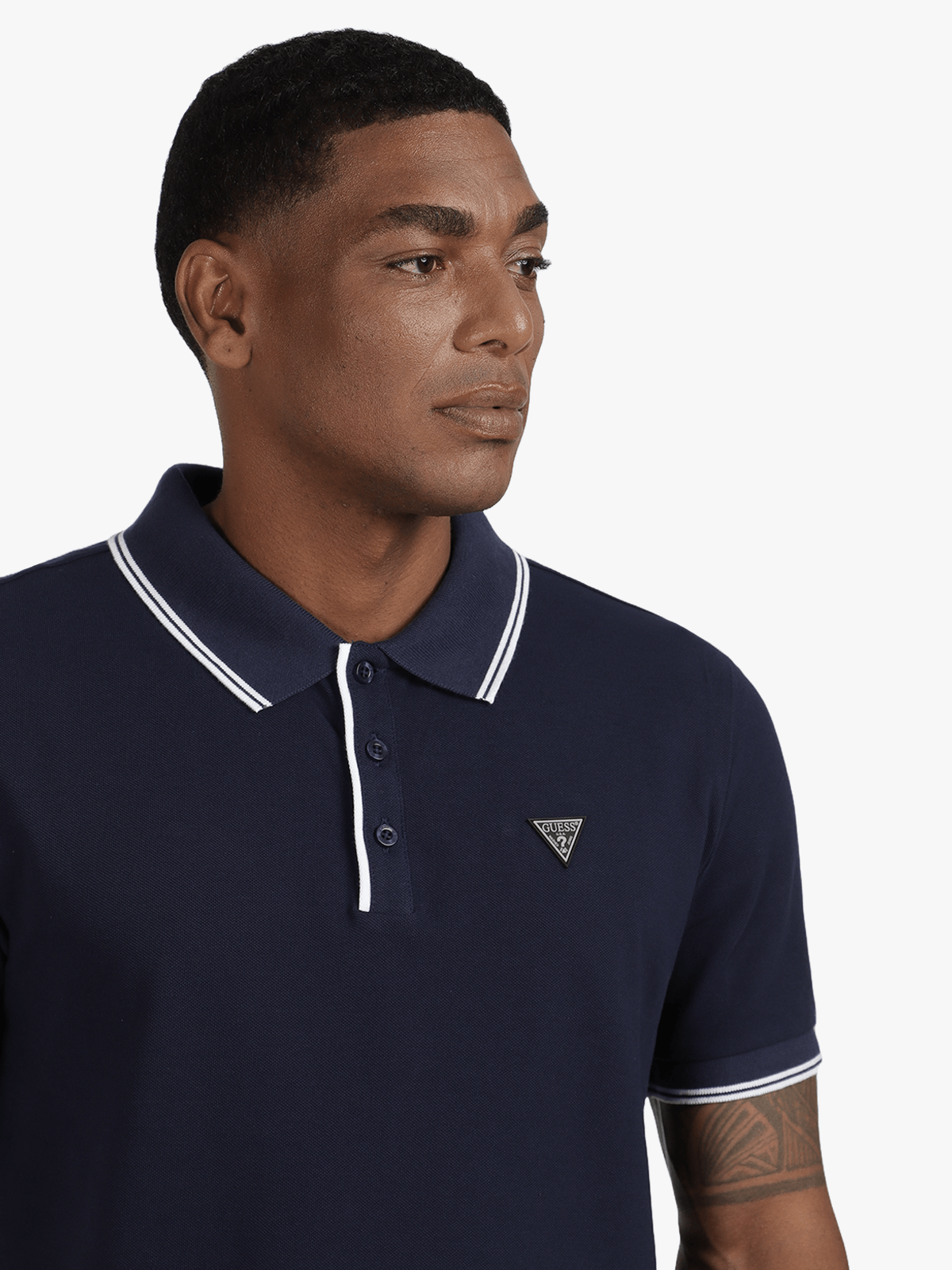 Guess Mens Tipped Core Polo Dark Blue