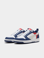 Puma Boys Rebound V6 Lo Jr Shoes In White and Blue
