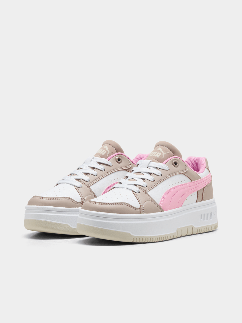 Puma Girls Rebound Femme Sneaker In White,Pink And Brown