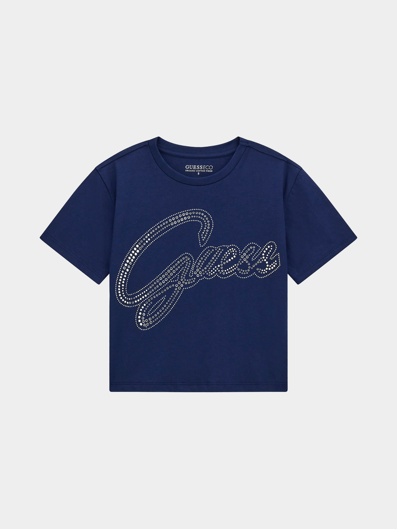 Guess Girls Crop Top T-shirt In Blue