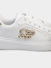 Sissyboy Ladies Pearl Sneakers with Satin Laces In White