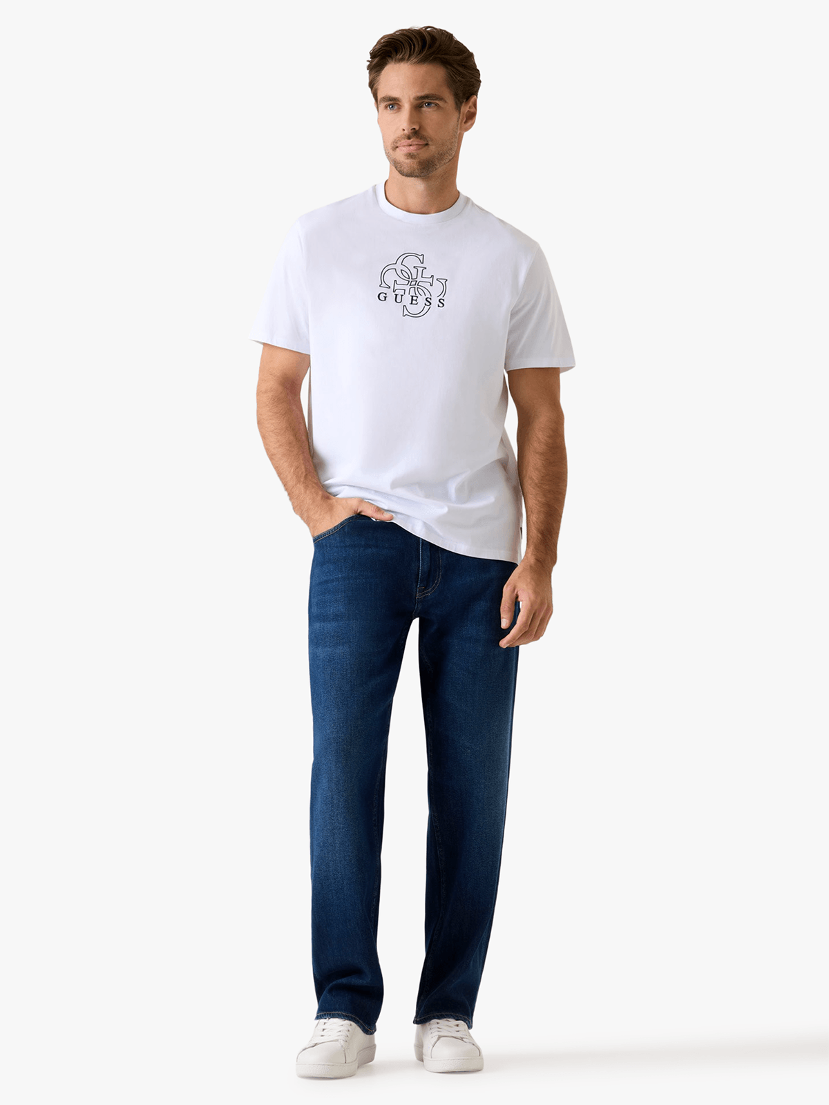 Guess Mens Short Sleeves Basic Quattro G T-Shirts In White