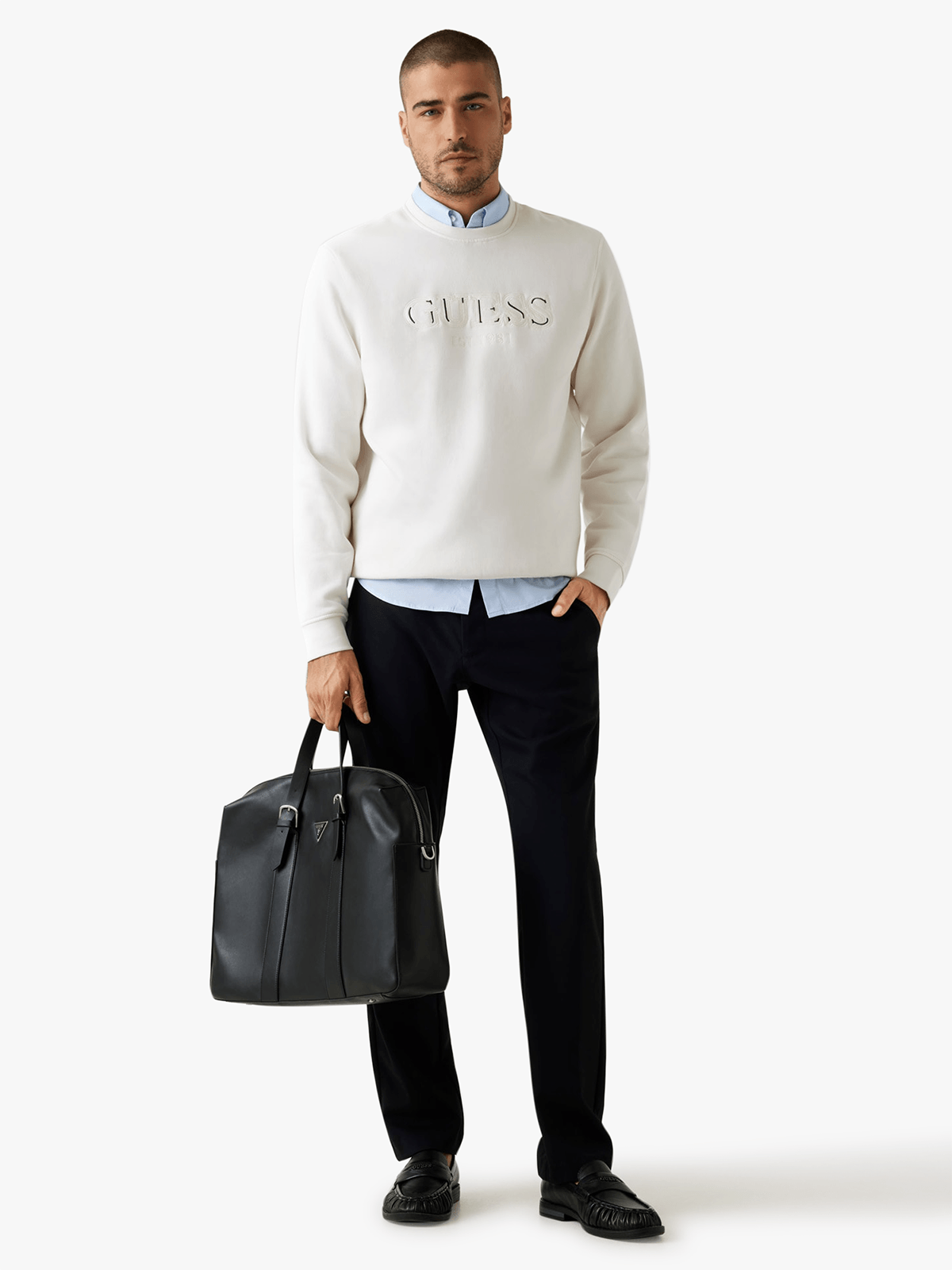 Guess Mens Cn Basic Sweatshirt In White