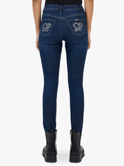 Sissy boy Womens Mid Waist Skinny Jeans With Front Stitch In Dark Vintage