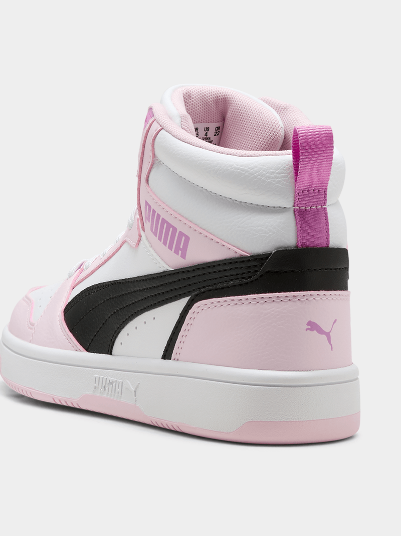 Puma Girls Rebound V6 Mid Jr Sneakers In White And Pink