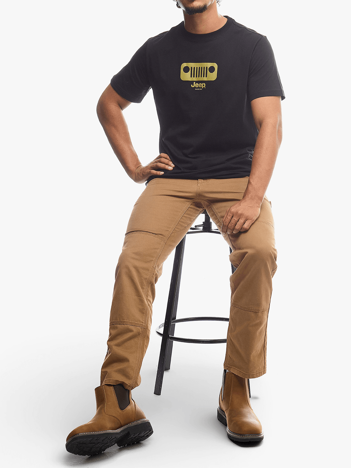 Jeep Mens Core Logo Grill Crew Neck T-Shirt In Black