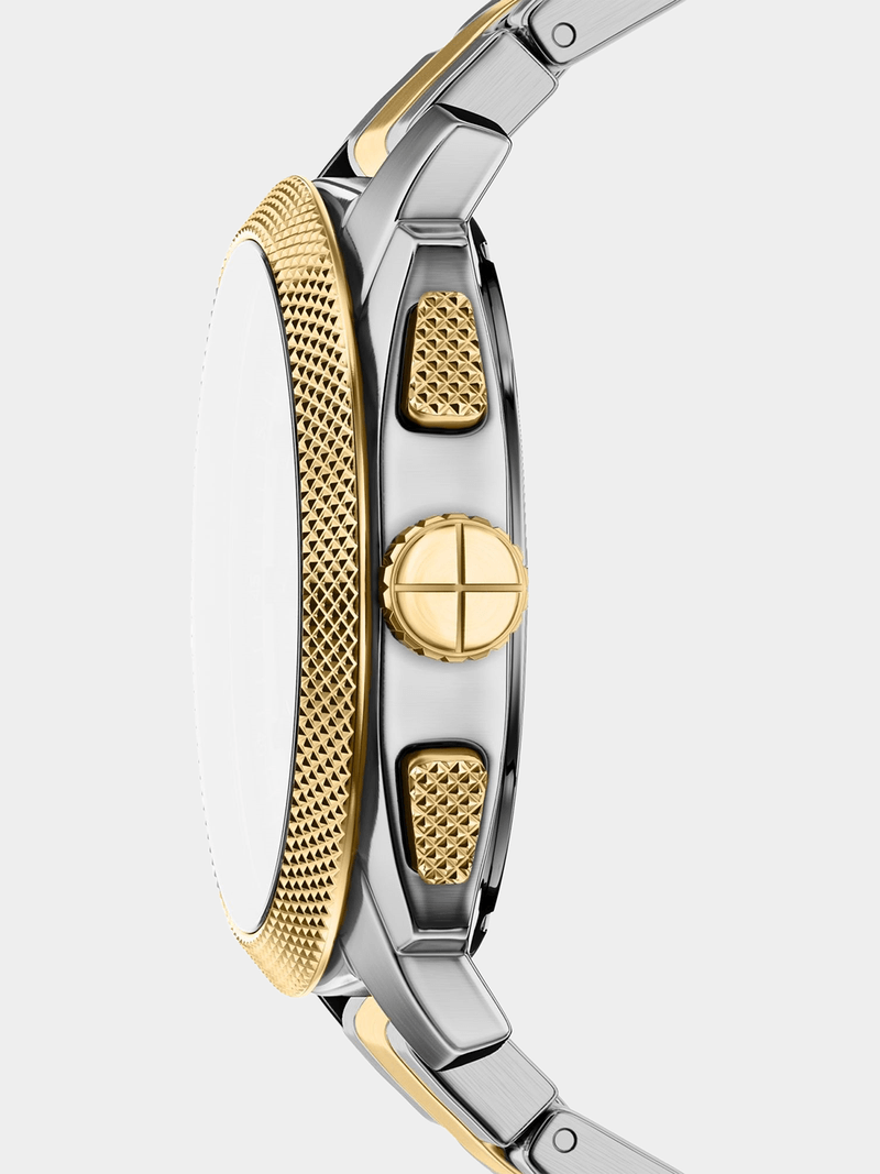 Fossil Mens Machine Multi Steel Rugg Watch In Gold & Silver