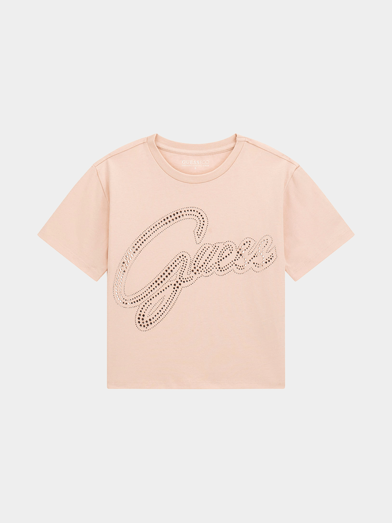Guess Girls Crop Top T-shirt In Pink
