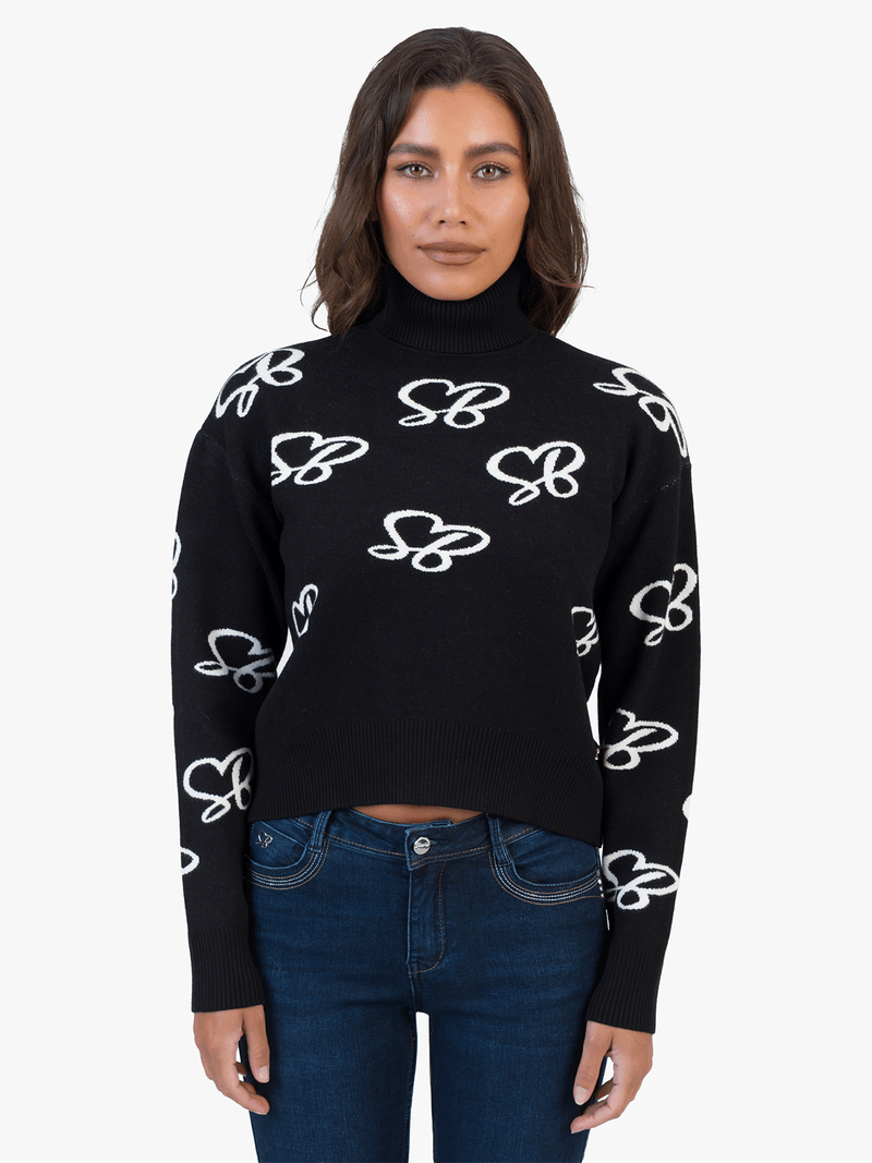 Sissy boy Womens Over Sized Polo Neck Knit Jersey In Black