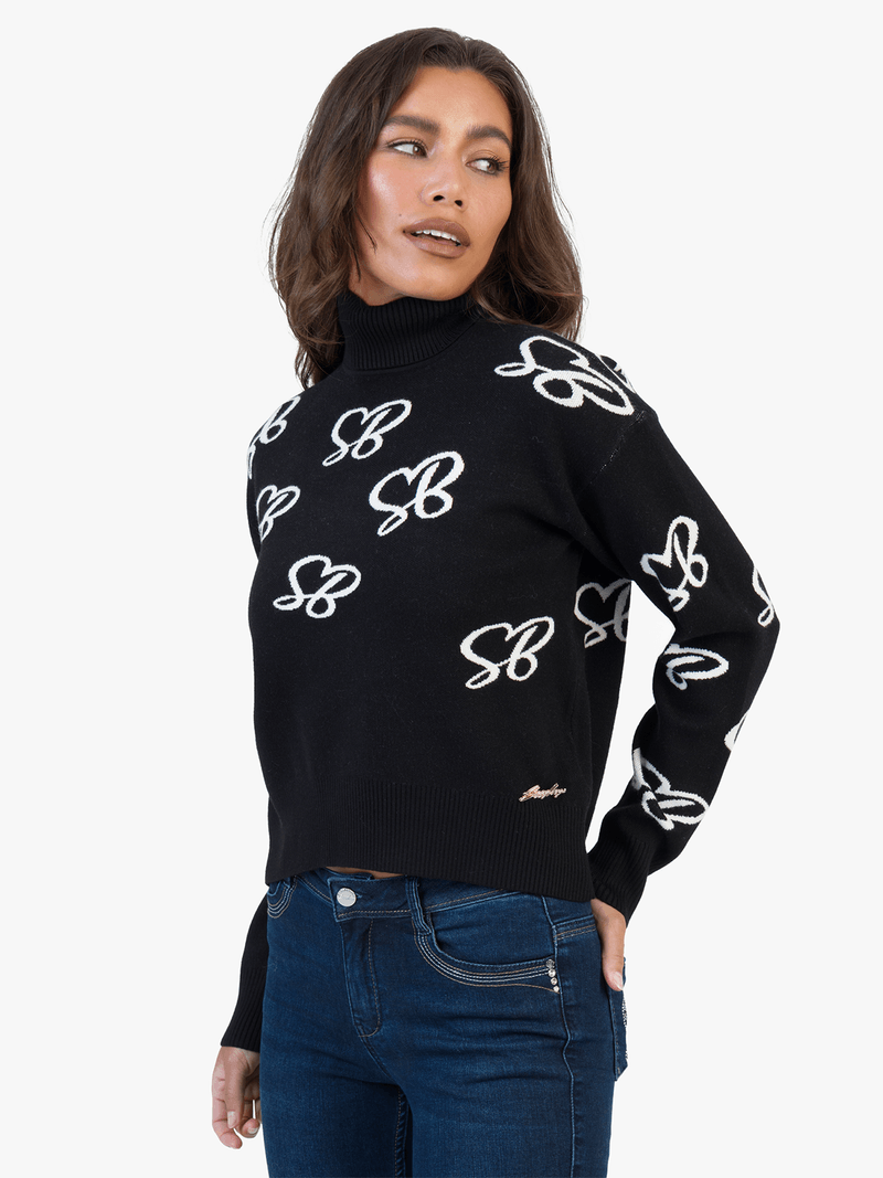 Sissy boy Womens Over Sized Polo Neck Knit Jersey In Black